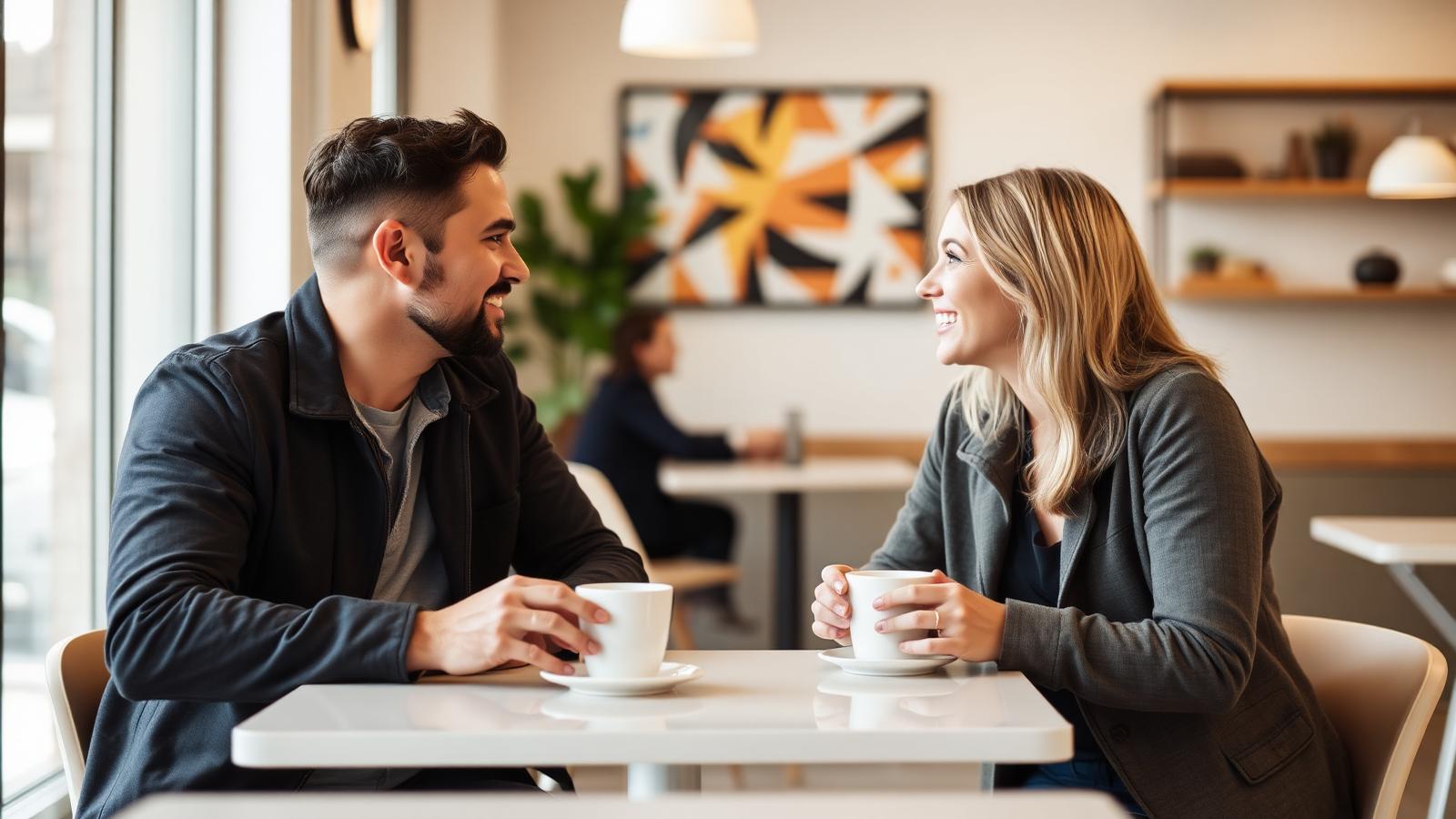 Two agents talking over coffee