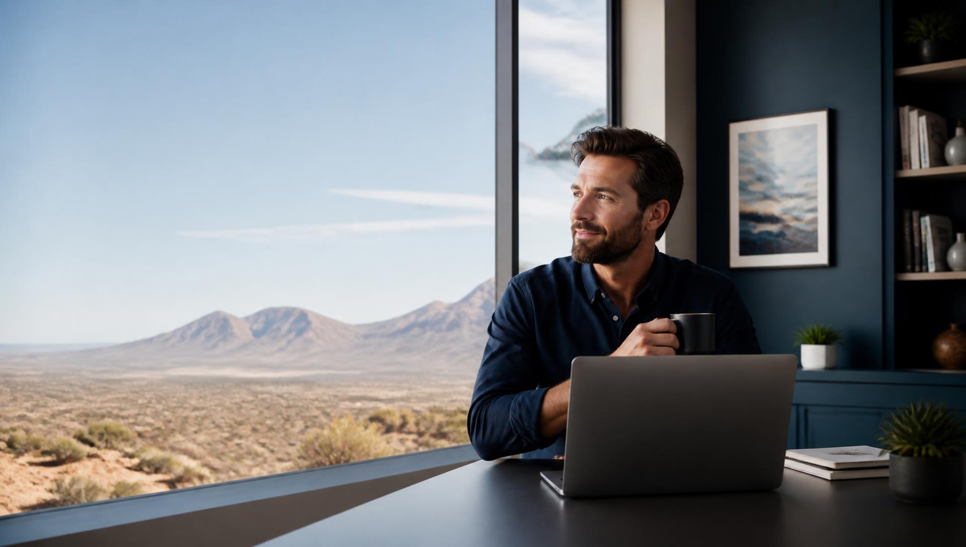 Agent working from a home office overlooking the Nevada desert